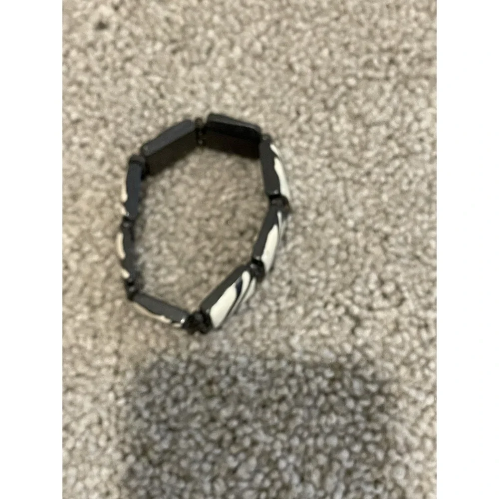 Black & White Acrylic slab‎ Stretch Bangle Bracelet f